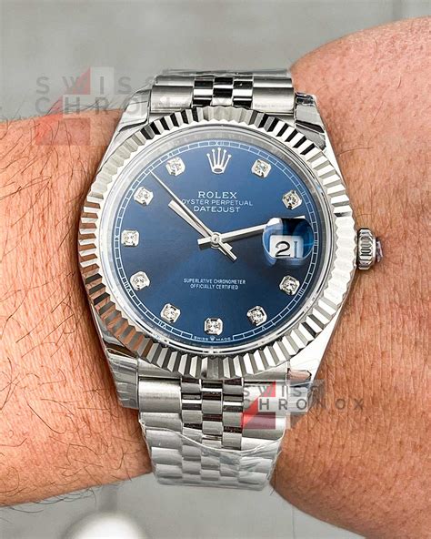 rolex datejust 41 blue dial jubilee diamond